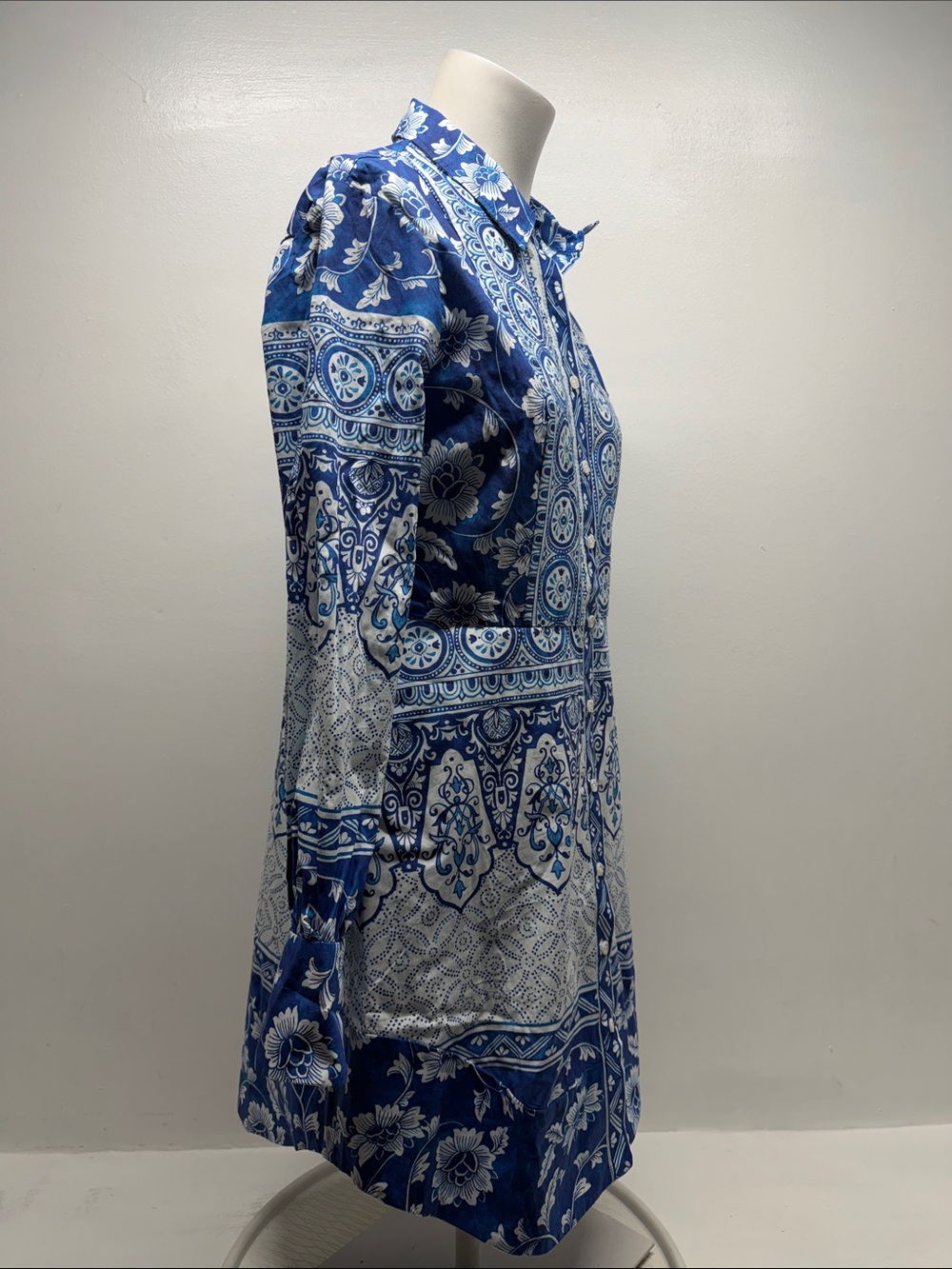 Anthropologie Dress Midi Printed V Neck Button Front Shirtdress Blue NWT Small - Picture 3 of 12